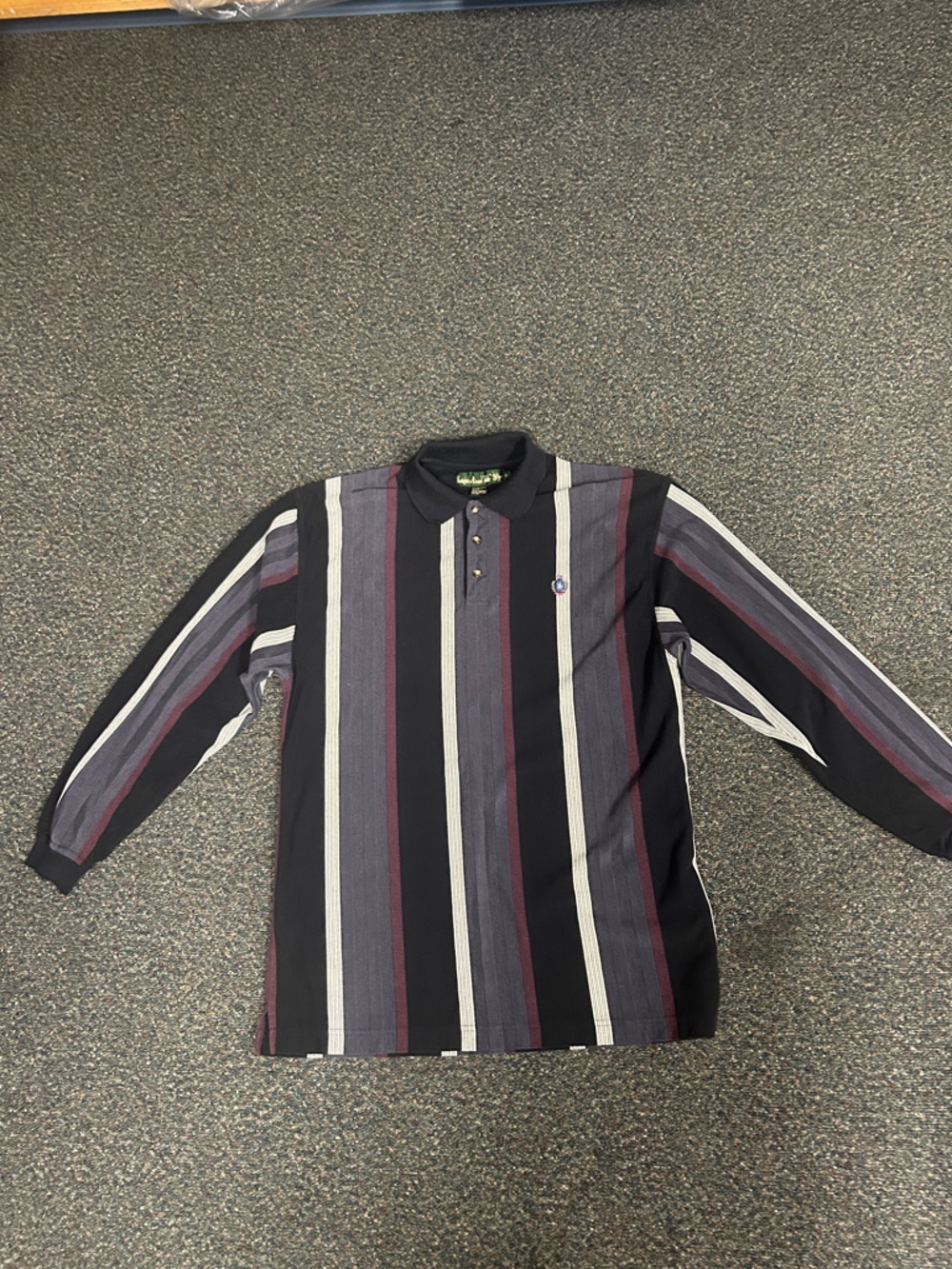 Long-Sleeve Striped Polo Shirt in Black, Gray & Burgundy